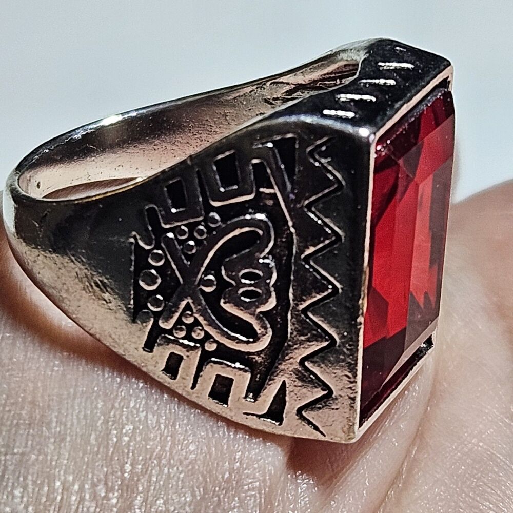 Silver Tone Red Rectangular Faceted Rhinestone Ring Size 11.5 - Picture 3 of 13